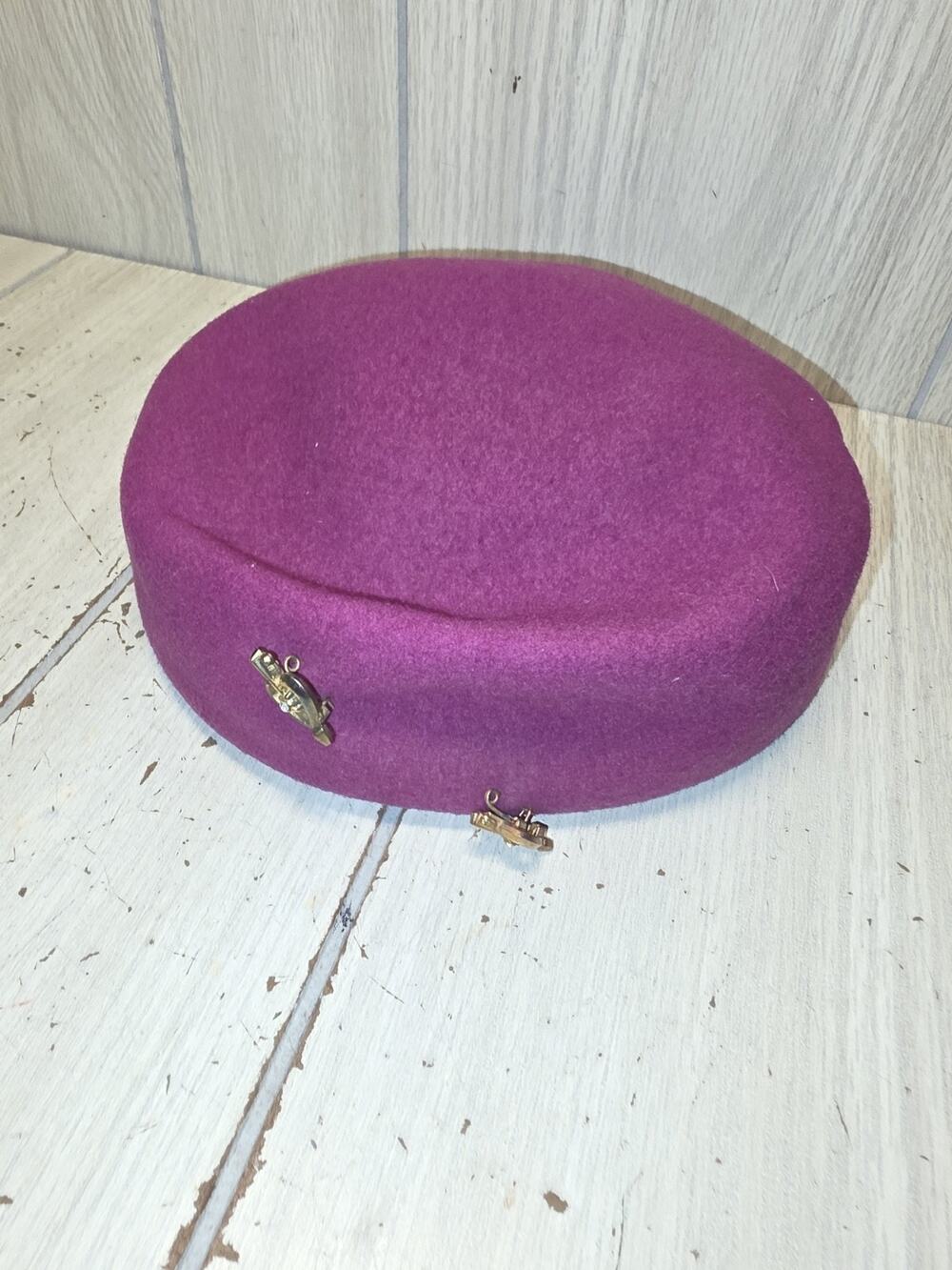Vintage 1930s Marroon Wool & Cashmere Pillbox Hat W Pins Corra Boho GrandmaCore